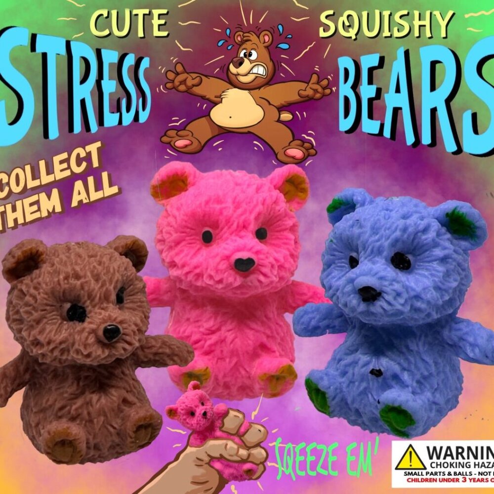 Cute Squishy Bear Figurines Set of 3 ~ Large Size 2.1 Inches Figures in Assorted